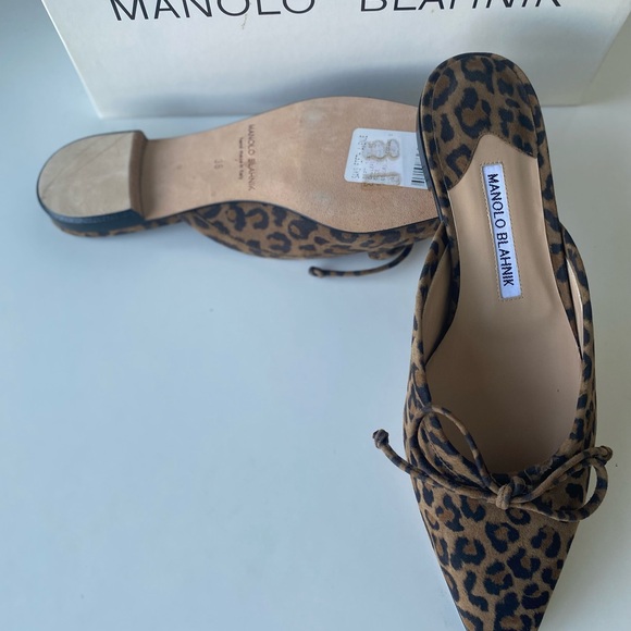 Manolo Blahnik NWT Leopard-Print Pointed-Toe Slingback Mules brown/black size-8 - Picture 8 of 8